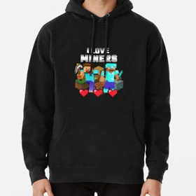 هودی طرح i love miners minecraft, clothing for children and adults, t-shirts, stickers ماینکرافت کد 22464