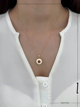 گردنبند آویز دایره‌ای نگین قرمز