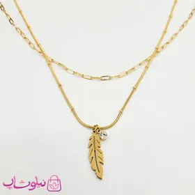 گردنبند دخترانه دولاین استیل طرح برگ
