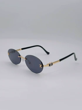 عینک آفتابی زنانه بیضی ترند شنل CAHNELمدلSG-0025-Oval Rimless Glasses (مشکی طلایی)