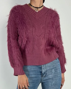 بلوز موهر یقه هفت کد  150078 (زرشکی)