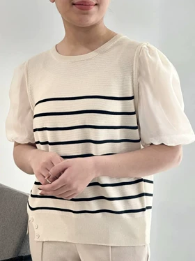 بلوز بافت راه راه آستین پف کد 4404