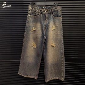 شلوار جین واید کثیف شور زاپ‌دار زنانه کد 67