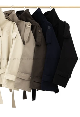 ترنچ کت یقه ایستاده کتان @کد1004288