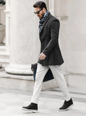 پالتو 3 دکمه یقه بلیزر جیب پالتویی طوسی تیره o108