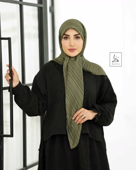 روسری حریر لمه سروین سبز زیتونی