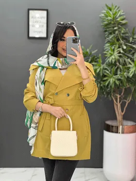 مانتو داکرون چهاردکمه کمردار