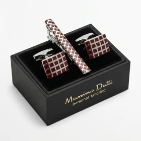 ست دکمه سردست و سنجاق کراوات طرح شطرنجی برند Massimo Dutti