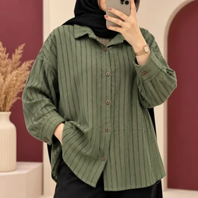 شومیز ژاکارد مدل پرنیان کد 6085 (سبز زیتونی)