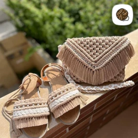 ست کیف و صندل مکرومه بافی مدل افرا
