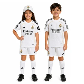 کیت فوتبالی بچگانه کیلیان امباپه مدل Real Madrid-2025-26 سفید