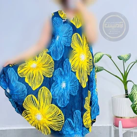 پیراهن ساحلی کوتاه پلیسه طرح‌دار