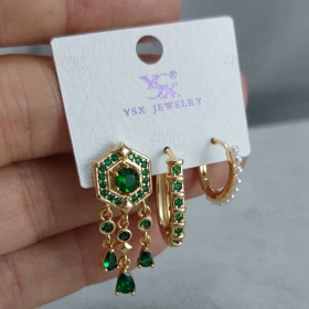 پک گوشواره 3 تایی جواهری نگین‌دار 20130