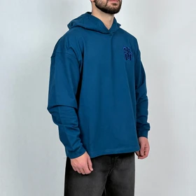 هودی مردانه آبی کله غازی پنبه دو نخ طرح مینیمال