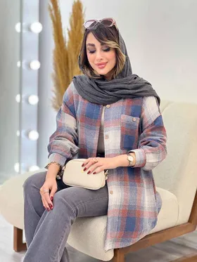 مانتو چهارخونه جیب دکمه آنیل