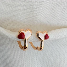 گوشواره قلب طلایی و قرمز ژوپینگ