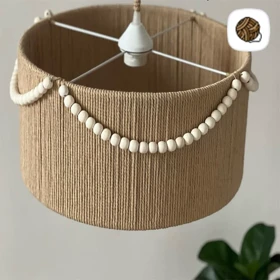 لوستر مکرومه بافی مدل آویز چوبی قطر 35