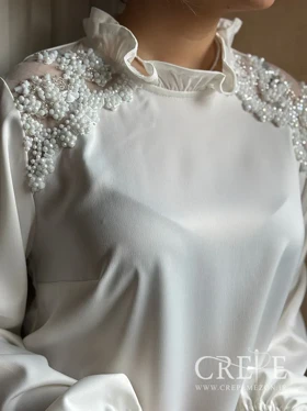 شومیز ساتن سرشانه تور سنگدوزی