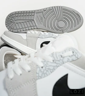 کفش کتانی مردانه و زنانه سفید طوسی مشکی نایک NIKE jordan 1 مدل 5734