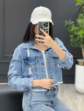 کت جین نیم‌تنه زاپ‌دار
