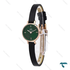 ساعت DW زنانه مینی گرد بند چرم مشکی صفحه سبز DW-6766-L