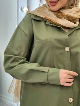 مانتو دو جیب دکمه چوبی