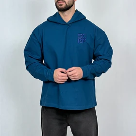 هودی مردانه آبی کله غازی پنبه دو نخ طرح مینیمال