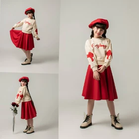 کراپ دامن انجل ست یلدایی دخترانه با کلاه