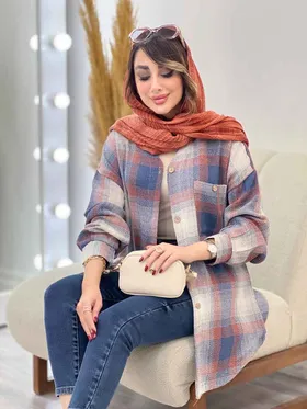 مانتو چهارخونه جیب دکمه آنیل