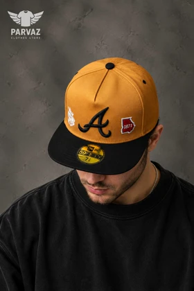 کلاه کپ بک فیت مستر کوالیتی وارداتی FIFTY 59 مدل Atlanta Braves _ قهوه ای نقاب مشکی