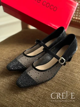 کفش نگینی توری پاشنه 5 سانت