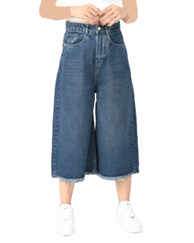 شلوار شورت بگ جین سرمه ای پایین ریش