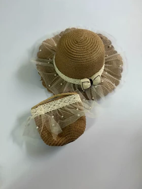 ست بچگانه کلاه و کیف ساحلی پاپیونی