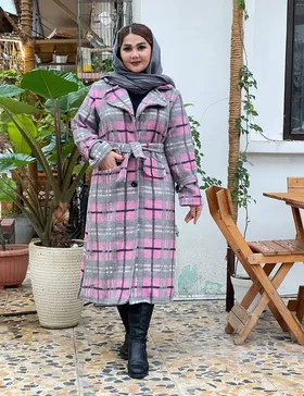 پالتو بلند چهارخانه پشمی کد : 68005