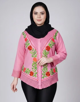 تونیک دکمه دار گلدوزی شده وارداتی هندی 3060