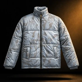 کاپشن پفکی باکسی آبی فیروزه ای اولد مانی با طراحی انتزاعی فوق‌العاده خفن و مدرن 2026