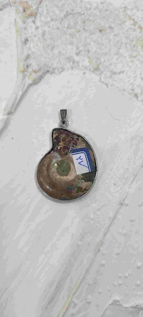 گردنبند آمونیت اصل کد (همراه با زنجیر استیل و بند چرمی)27