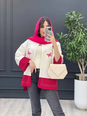 مانتو لینن ترکیبی طرح پروانه