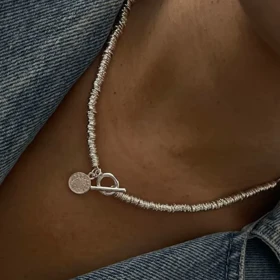 نیم ست گردنبند و دستبند آبکاری نقره حلقوی