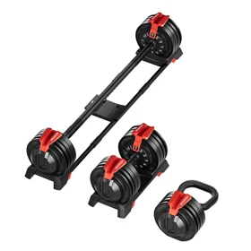 ست دمبل، هالتر و کتل بل متغیر بدنسازی طرح بوفلکس وزن 24 کیلوگرمی مدل Multifunction Adjustable سه کاره بسته یک عددی