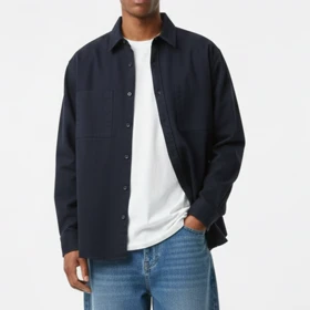 پیراهن کتان مردانه دوجیب، سرمه ای باکسی، گرم دار استایل خاص 1404