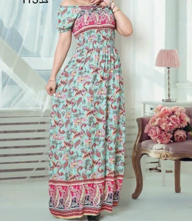 پیراهن زنانه بلند ساحلی وارداتی نخی