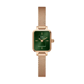 ساعت DW زنانه مستطیلی بند حصیری رزگلد صفحه سبز DW-4926-L