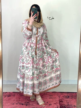 پیراهن بلند طرح‌دار، جلو دکمه دار