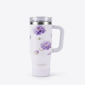 تراول ماگ 900 میل گل‌دار بنفش UYLEE