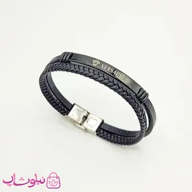 دستبند مردانه چرم و استیل مدل ورساچه مشکی