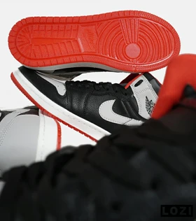 کفش کتانی مردانه و زنانه ساق‌دار مشکی طوسی قرمز NIKE jordan 1