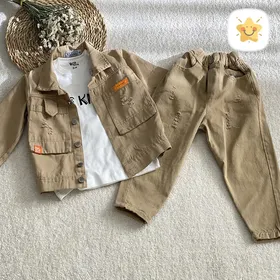 3 تکه کتان بچه گانه اسپرت (دختر و پسر) 3 تا 6 سال کیفیت استثنایی نسکافه ای