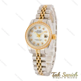 ساعت رولکس زنانه دیت جاست طلایی سیلور نگین‌دار Rolex-3347-L