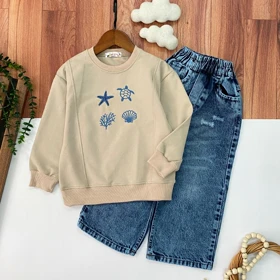 بلوز شلوار جین پسرانه طرح دریا